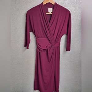 Suzi Chin Maroon Faux Wrap Midi Dress Size 2P